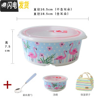 三维工匠陶瓷饭盒便当盒带盖圆形微波炉密封分隔碗上班带饭餐盒分格保鲜盒 三格蓝色+勺子+袋子+汤碗