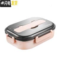 三维工匠保温饭盒上班族学生不锈钢分格便当盒日式便携分隔微波炉加热餐盒 蓝色中号(3格+送餐具+保温袋)