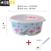 三维工匠陶瓷饭盒便当盒带盖圆形微波炉密封分隔碗上班带饭餐盒分格保鲜盒 三格蓝色+勺子