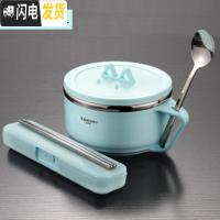 三维工匠学校小学生饭盒带把学生简约专用耐热便携餐具分格好看的餐盒小孩 普通款0.9蓝se碗(无图案)+