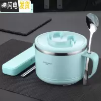 三维工匠学校小学生饭盒带把学生简约专用耐热便携餐具分格好看的餐盒小孩 耐摔款1.2蓝色碗(无图案)+3s