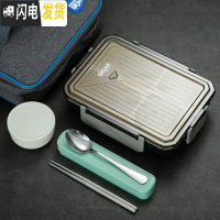 三维工匠304不锈钢保温饭盒小学生上班族食堂分格餐盘可微波炉加热便当盒 灰色4格[蓝袋+餐具]PP5内胆可微波炉加热