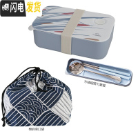 三维工匠北欧ins分格便当盒莫兰迪色微波炉饭盒上班带饭健身午餐盒打饭盒 蓝+餐具+束口袋