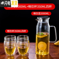 三维工匠水具套装家用玻璃杯子冷水壶可高温欧式客厅简约创意茶壶凉杯防爆 畅饮壶2000+畅饮杯350四杯凉水壶
