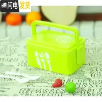 三维工匠创意便当盒微波炉日式多层手提饭盒可爱学生大号双层塑料分格餐盒 大号绿色饭盒