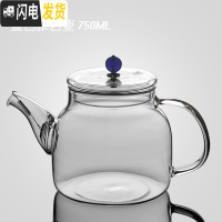 三维工匠耐热玻璃茶壶套装家用大号小号可加热可高温功夫茶泡茶器加厚 04款蓝色雅艺壶大号750茶具
