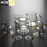 三维工匠玻璃茶壶加厚可高温透明过滤可加热煮茶器公杯家用泡茶壶功夫茶具 晶彩握把茶壶—光面茶黄9入