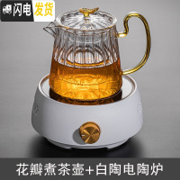 三维工匠煮茶壶电陶炉煮茶器家用耐热玻璃侧把小型家用泡茶壶茶具套装 花瓣煮茶壶+白陶电陶炉