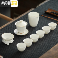 三维工匠羊脂玉瓷功夫茶具套装家用定制茶杯茶台盘德化白瓷盖碗茶壶礼盒装 小盖碗描金禅定杯