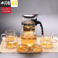 三维工匠可拆洗飘逸杯茶杯茶壶玻璃过滤泡茶壶茶具套装可高温玲珑杯 8001壶+6个kc391茶杯