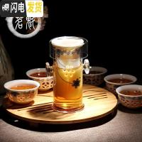 三维工匠耐热加厚玻璃红茶泡冲茶器陶瓷不锈钢内胆过滤泡茶壶普洱茶具茶杯 红茶[7件套]玲珑青花得意