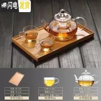 三维工匠透明玻璃花茶套装家用茶具可高温加厚电陶炉煮茶泡茶茶壶电热茶水 圆润小茶壶950+玻璃小茶杯X2+中号竹子托盘