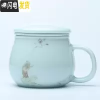 三维工匠影青陶瓷景德镇茶水分离茶具同心过滤带盖子办公室家用泡茶杯 佛手荷花