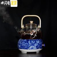 三维工匠玻璃茶壶耐热加厚可明火加热大号可高温煮茶壶竹把提梁烧水梅花壶 竹把提梁梅花煮茶壶+牡丹电陶炉茶具