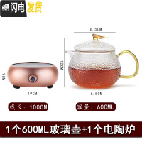 三维工匠玻璃茶壶套装单壶家用日式锤纹功夫茶具可高温加厚过滤泡茶壶 金色CB46西施+电陶炉
