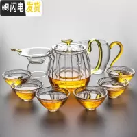 三维工匠耐热玻璃茶壶加厚耐热花茶壶单壶可加热煮茶壶家用功夫茶具泡茶壶 晶彩握把花瓣壶斗笠9入