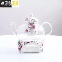 三维工匠花茶壶整套煮花茶杯陶瓷玻璃水果茶壶套装下午茶茶茶具蜡烛加热 5号色小玫瑰(方炉+壶)