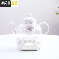 三维工匠花茶壶整套煮花茶杯陶瓷玻璃水果茶壶套装下午茶茶茶具蜡烛加热 2号色粉蓝玫瑰(方炉+壶)