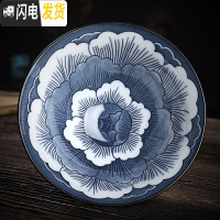 三维工匠陶瓷复古青花斗笠功夫茶杯带杯架羊脂玉瓷茶碗盏品茗主人单杯6只 3大号富贵6个带杯架