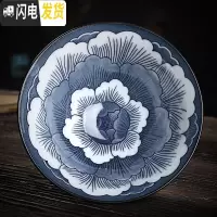 三维工匠陶瓷复古青花斗笠功夫茶杯带杯架羊脂玉瓷茶碗盏品茗主人单杯6只 3大号富贵6个带杯架