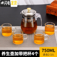 三维工匠飘逸杯泡茶壶便携玻璃水壶全拆洗过滤家用茶具冲茶器办公室沏茶杯 750单壶+4个茶杯