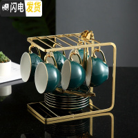 三维工匠花茶茶具套装北欧式煮水果茶壶茶杯耐热玻璃陶瓷英式下午茶茶具 孔雀绿6杯6碟6勺送架子