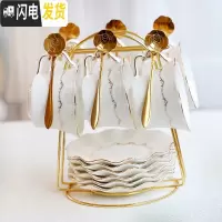三维工匠欧式下午茶具陶瓷英式花茶杯套装 煮水果玻璃茶壶 蜡烛加热花茶具 6杯+6碟+1铁架+6金勺(简装)