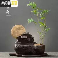 三维工匠创意盆栽盆景仿古紫砂花盆 室内桌面个性绿植大号透气花器带托盘 乡音 中等花盆容器