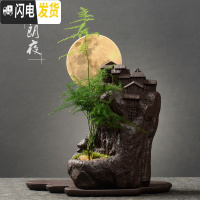 三维工匠创意盆栽盆景仿古紫砂花盆 室内桌面个性绿植大号透气花器带托盘 朗夜 中等花盆容器