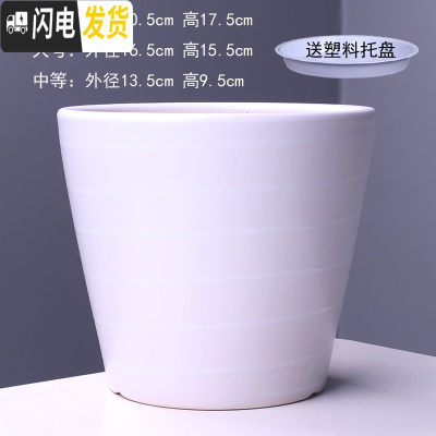 三维工匠陶瓷花盆带托盘批发特大号创意室内阳台多肉吊兰绿萝花盆 TM-斜线白 特大花盆容器