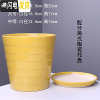 三维工匠陶瓷花盆带托盘批发特大号创意室内阳台多肉吊兰绿萝花盆 903-D9黄(配陶瓷托盘) 中等花盆容器