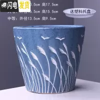 三维工匠陶瓷花盆带托盘批发特大号创意室内阳台多肉吊兰绿萝花盆 3兰苇 中等花盆容器