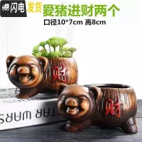 三维工匠花盆陶瓷大号创意个性绿萝肉肉简约吊兰家用小多肉花盆载 可爱猪进财两个 中等花盆容器