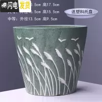 三维工匠陶瓷花盆带托盘批发特大号创意室内阳台多肉吊兰绿萝花盆 2绿苇 中等花盆容器