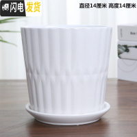 三维工匠花盆陶瓷大号欧式简约家用绿萝吊兰多肉绿植北欧白色花盆 单个纯白W纹花盆 中等花盆容器