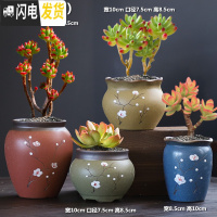 三维工匠多肉花盆组合套装创意个性粗陶透气肉肉植物老桩大小花盆 DL手造-17组合4个 中等花盆容器