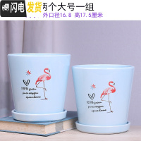 三维工匠白色欧式花盆陶瓷特大中三号绿植盆栽创意简约花盆带托盘 T-300蓝鸟两个17厘米 大花盆容器