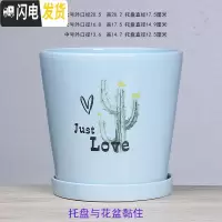 三维工匠白色欧式花盆陶瓷特大中三号绿植盆栽创意简约花盆带托盘 T-GJ300-11蓝仙人掌 特大花盆容器