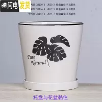 三维工匠白色欧式花盆陶瓷特大中三号绿植盆栽创意简约花盆带托盘 T-GJ300-16白叶 大花盆容器
