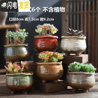 三维工匠多肉花盆老桩陶瓷大号肉肉植物创意简约粗陶个性小花盆 [HS]复古组合6个 中等花盆容器