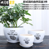 三维工匠花盆陶瓷大号北欧简约特大号带托盘创意家用客厅多肉花盆 欧式简约自然花盆3件 大花盆容器