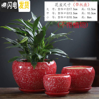 三维工匠花盆陶瓷大号特大家用带托盘创意肉肉绿萝吊兰多肉小花盆 苹果雪花红点三件套 大花盆容器