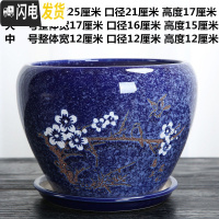 三维工匠花盆陶瓷大号特大带托盘绿萝创意家用吊兰兰花多肉小花盆 单个高端蓝雪花 大花盆容器