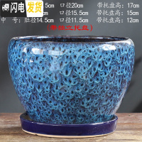 三维工匠花盆陶瓷大号特大带托盘绿萝创意家用吊兰个性多肉小花盆 S1CZ-孔雀蓝-单个 特大花盆容器