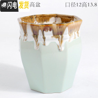 三维工匠复古创意个性多肉悬崖老桩高花盆缺口造型控型盆陶瓷绿植老庄花器 大号宽口绿高盆 中等花盆容器