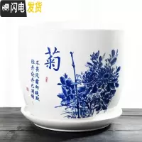 三维工匠大号特大号花盆陶瓷带托盘绿萝吊兰绿植简约家用多肉花盆 蓝彩(菊)单个特大 20-22cm花盆容器
