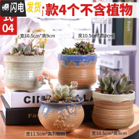 三维工匠多肉花盆陶瓷粗陶透气大口径大号盆栽创意小盆栽 款04套装004(4个) 中小花盆容器