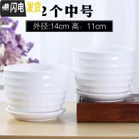 三维工匠欧式花盆陶瓷大号清白色仓带托盘家用室内阳台简约多肉绿萝植批发 (两个中号)84015白 中等花盆容器
