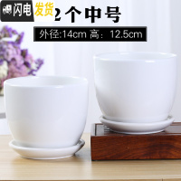 三维工匠欧式花盆陶瓷大号清白色仓带托盘家用室内阳台简约多肉绿萝植批发 (两个中号)93003尊贵白 中等花盆容器