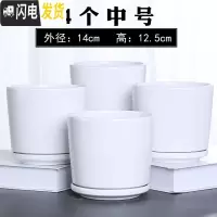 三维工匠欧式花盆陶瓷大号清白色仓带托盘家用室内阳台简约多肉绿萝植批发 90006白(四个中号) 中等花盆容器